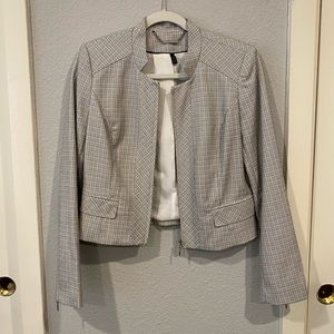 White House Black Market Suit Jacket cropped black and white Moto blazer